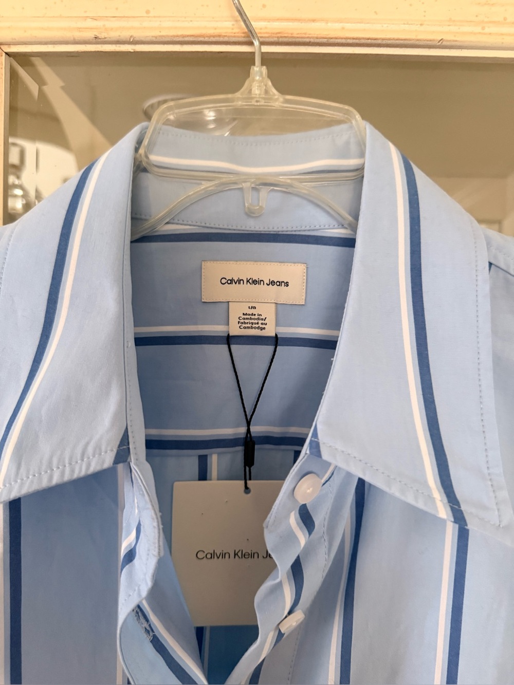 New 💙Calvin Klein Light Blue and Navy Striped Shirt Dress size L - Picture 10 of 14